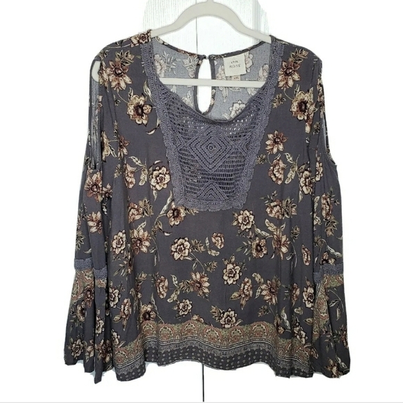 Knox Rose Boho Cold Shoulder Bell Sleeve Lace Insert Top 2XL - Picture 1 of 13